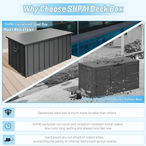 Outdoor Metal Storage Deck Box Waterproof 100 Gal Patio Pool Deck Box (Dark Grey)