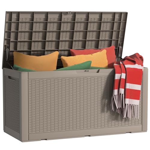 120Gal Outdoor Storage Box Waterproof Lockable Deck Box (Grey / 120Gal)