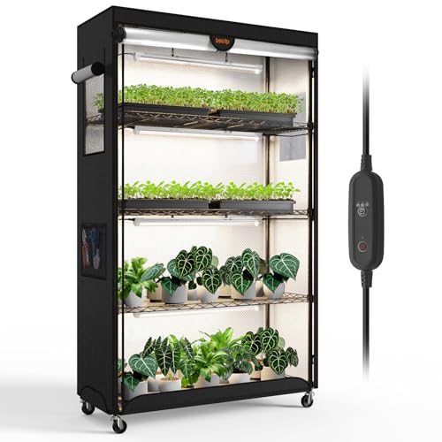 Indoor Greenhouse with Grow Light Oxford Cover (Balck / 59" H x 13.8" W x 35.4" L)