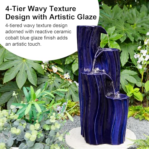 30" Tall Outdoor Water Fountain with LED Light (30"H / Cobalt Blue)