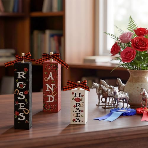 Smile Horses and Roses Wooden Block Decor Set (Horse)