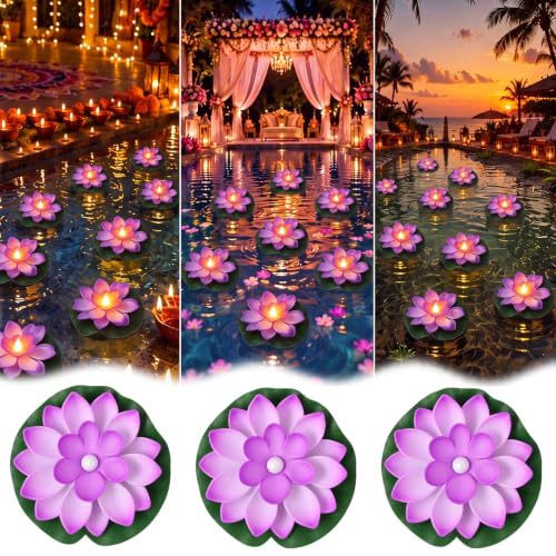 9 Pcs 3.94 in Floating Lotus Lights with Battery (3.94 Inch / Purple)