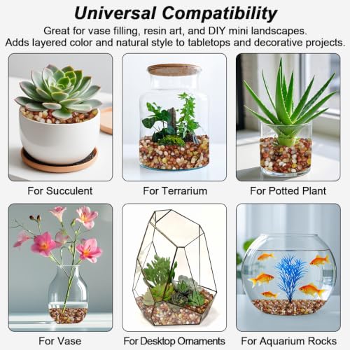 Decorative River Pebbles for Vase Fillers Aquarium Potted Plant Landscaping (2 Pounds / Three Colors)