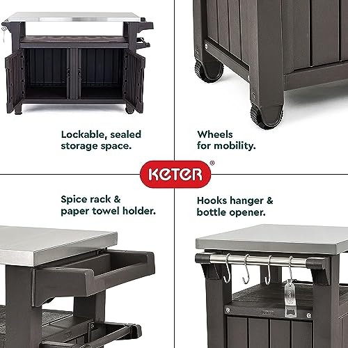 Outdoor Rolling Table Cart for Food Prep (Brown)