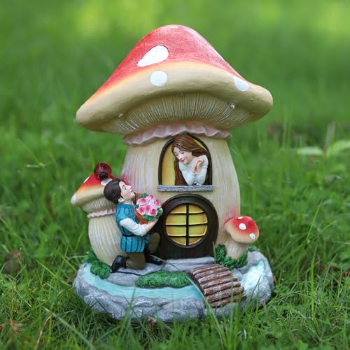 Solar Garden Outdoor Statues Princess and Prince with 4 LED Solar Figurine for Lawn (Multicolor Princess and Prince)
