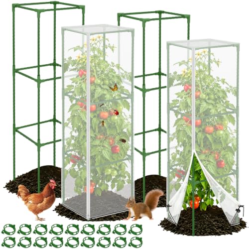 2 Pack Square Tomato Cages with 2 Plant Covers (2 PACK with Plant Covers)