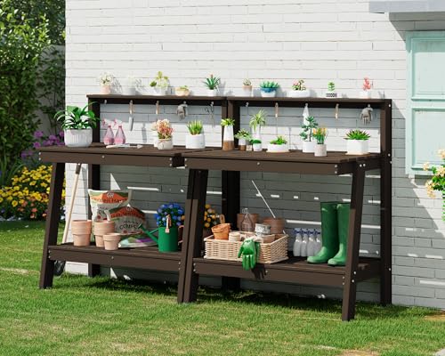 3 Tier Outdoor Potting Bench with Storage (Coffee / Sleek)