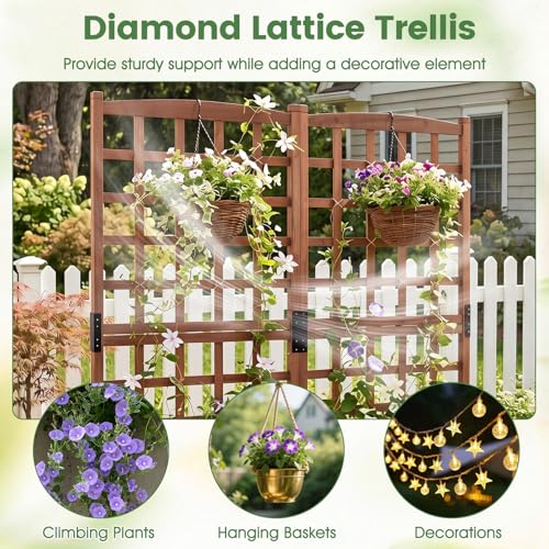 Wooden Raised Garden Bed with Trellis (Brown / 57"Lx13"Wx59"H)
