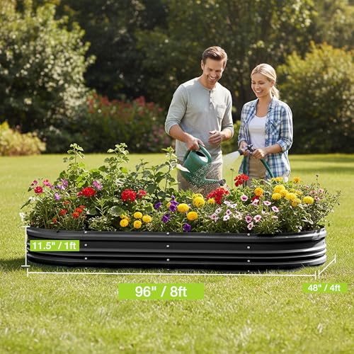 2PK 8x4x1ft Outdoor Galvanized Raised Garden Bed Set (Black / 8x4x1ft(2PK))