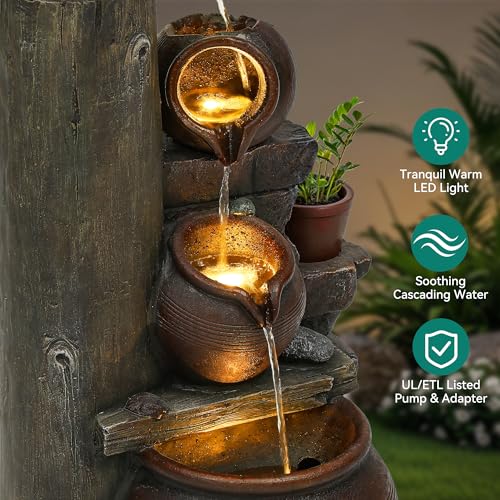 AUTODAYA 40" Overszied Outdoor Water Fountain LED Cascading Waterfall 4 (39.5"h Antique Terracotta)