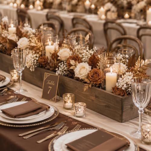 6 Set Wood Boxes for Centerpieces 28x5 Inch Rectangle Wooden Planter Box Rustic Wooden Planters with Removable Plastic Liner Floral Foam Blocks for Christmas Wedding Home Garden Decor (28 x 5 Inch / Brown)