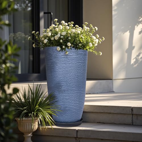 Set of 2 9 Gallon Tall Large planters for Outdoor (Sky Blue / 21IN)