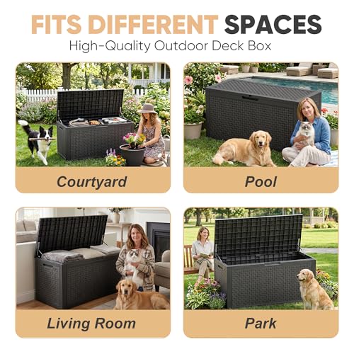 110 Gal Waterproof Outdoor Storage Box UV Resistant Deck Box (Black / 110 Gallon)