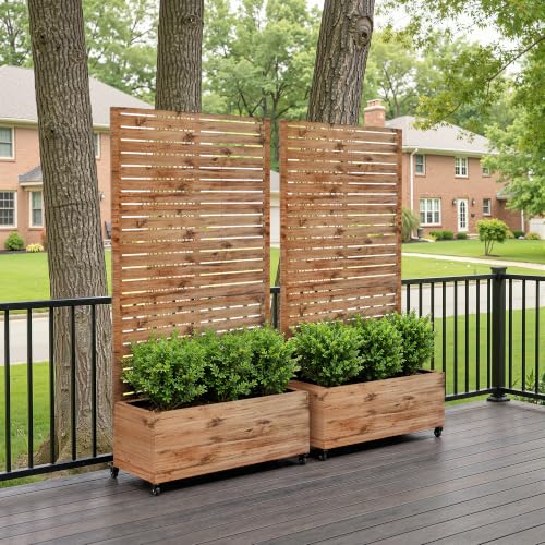 Outdoor Privacy Planter with Wheels (Brown Log Grain / 35"L×16"W×71"H)