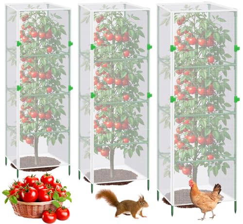 3Pack Garden Bird Netting Plant Cover for Square Tomato Cage (Netting Plant Cover-55.1"x15.7"-Transparent)
