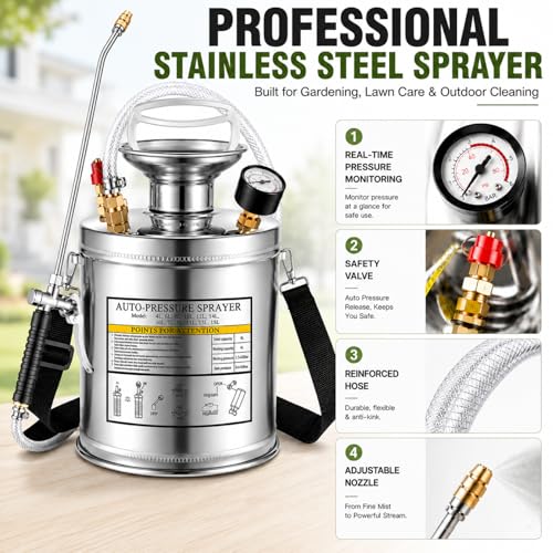 1.5Gal Stainless Steel Pump Up Sprayer Reinforced Hose