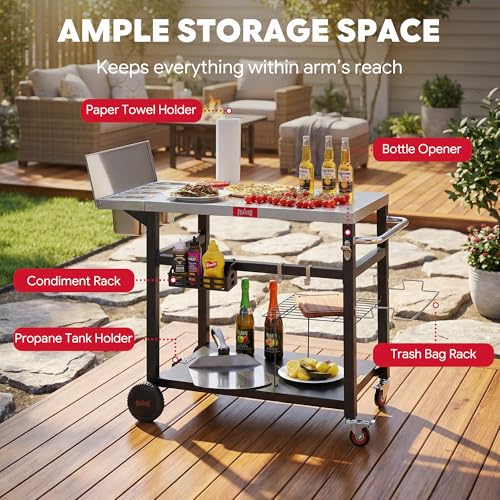 Outdoor Pizza Prep Table with Topping Station & Stainless Steel Top (Table with Topping Station)