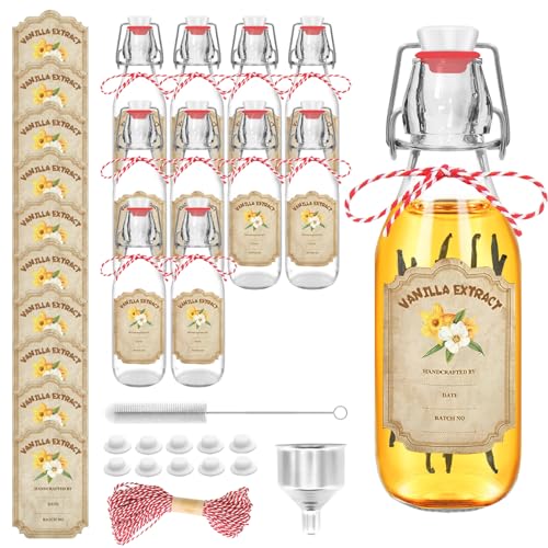 10 Pack Swing Top Glass Vanilla Extract Bottles 8 oz with Lids (Round-8oz-10pcs)