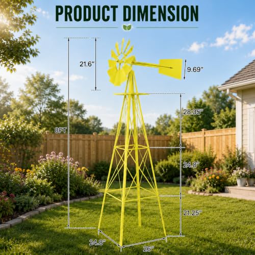 8FT Windmill for Yard Garden Decoration with Weather Vanes