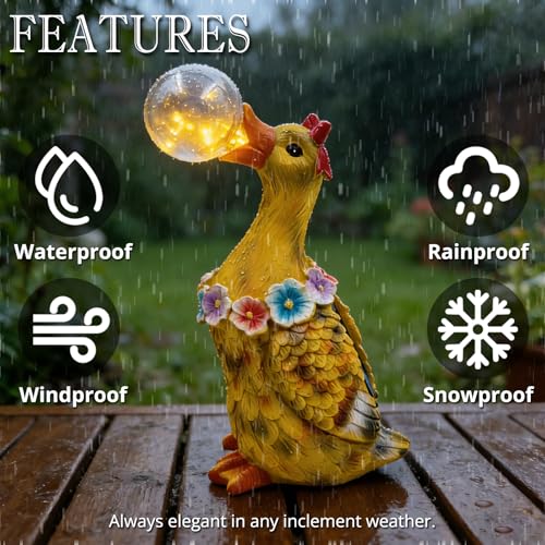 Porch Goose Statue with Solar Bubble Light Garden Yellow Figurine Decor for Yard Lawn Patio Outdoor Decorations Housewarming Gifts for Mom Grandma Women (Yellow Goose)