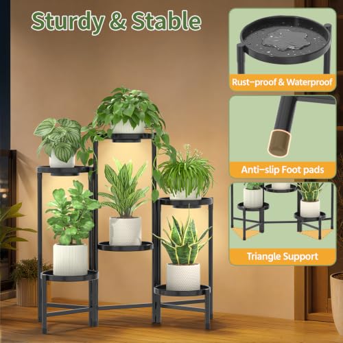 Plant Stand Indoor 10 Inch Large Tray With Lights (Standard Black with Light / 6 Tier)