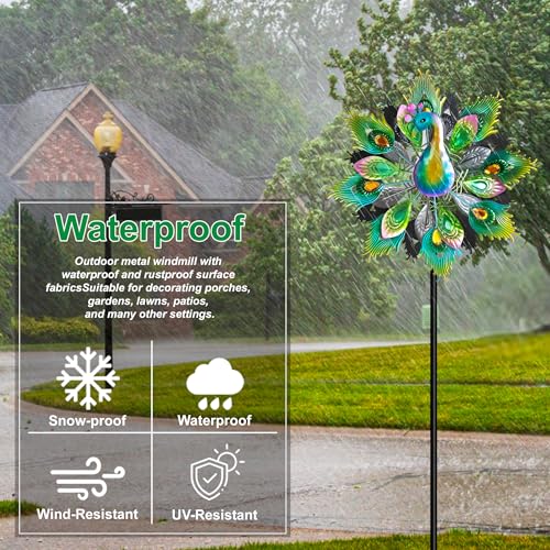 Outdoor Peacock Wind Spinners Featuring Glittering Gem Decor (C-yellow Peacock)