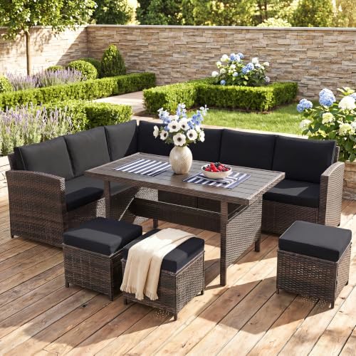 7 Pieces Wicker Patio Furniture Set (7 Pieces / Mix Brown & Black)