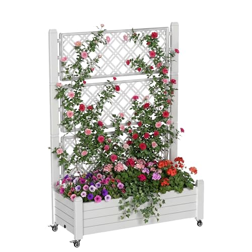 Mobile Raised Garden Bed with Trellis & Locking Wheels (Ashen / 43.43*18.27*64.29)