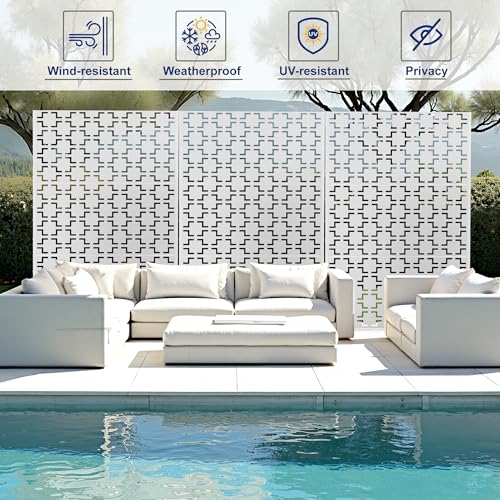 72" H Metal Balcony Privacy Screen (72" H×47" W / White Square Pattern)