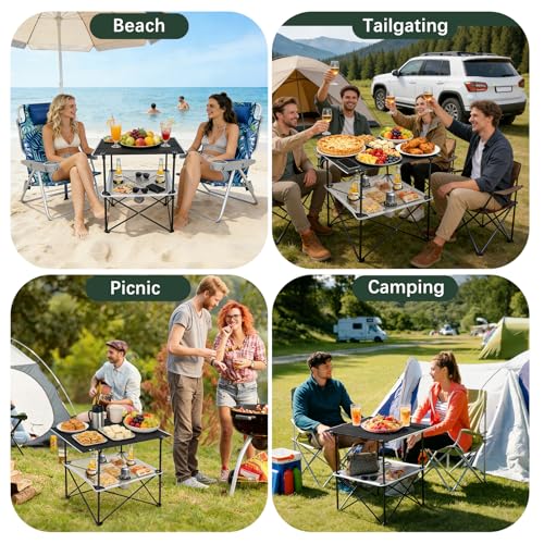 2 Tier Folding Camping Table (Black 30D x 24W x 28H inches)