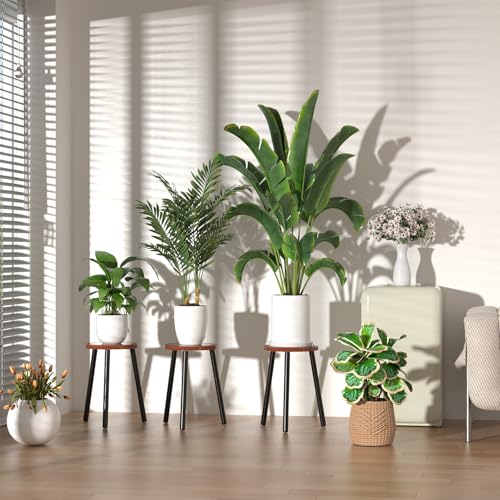 2 Pack Wood Plant Stands Indoor (Brown Tray with Black Legs / 2 Pack)