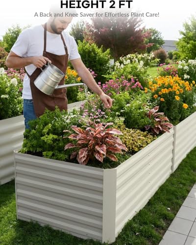 2PCS 8x4x2ft Galvanized Raised Garden Bed Outdoor (Beige-rect. / 8x4x2ft 2pcs)