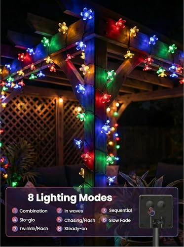 2 Pack 50 LED Flower Solar String Lights Outdoor Waterproof (Multicolor / 2 Pack)