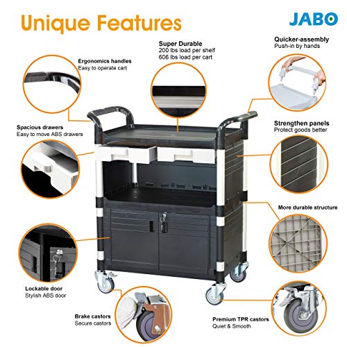 JaboEquip] 3 Shelf Durable Utility Cart Lockable Medical Cart Cabinet Hospital Cart Lab Cart