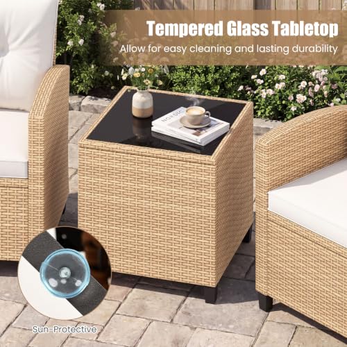 3 Pieces Patio Furniture Set (Light Brown -White)