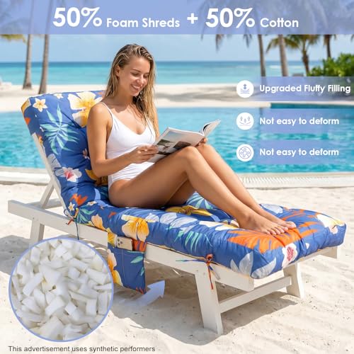 Outdoor Chaise Lounge Chair Cushion (Purple Tropical Flowers / 72x22.4x4.7)