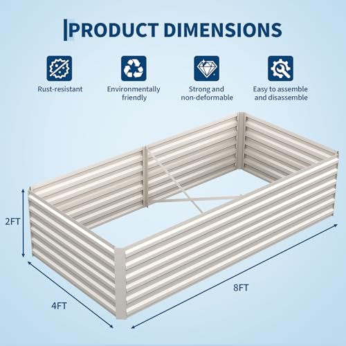 8x4x2ft Galvanized Raised Garden Bed Outdoor (Beige-rect. / 8x4x2ft)