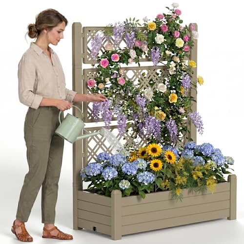 Vertical Garden Planter with Trellis for Climbing Plants (Gray / 43.43*18.27*59.29)