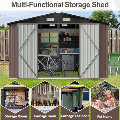 9.8x7.6 FT Shed Outdoor Storage Shed with Base (Brown / 9.8'x7.6')