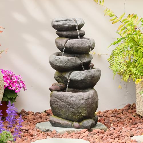 27.8" H Outdoor Water Fountain with LED Lights (Gray - 27.8 Inch)