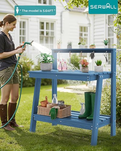 3 Tier Outdoor Potting Bench with Storage (Blue / Sleek)