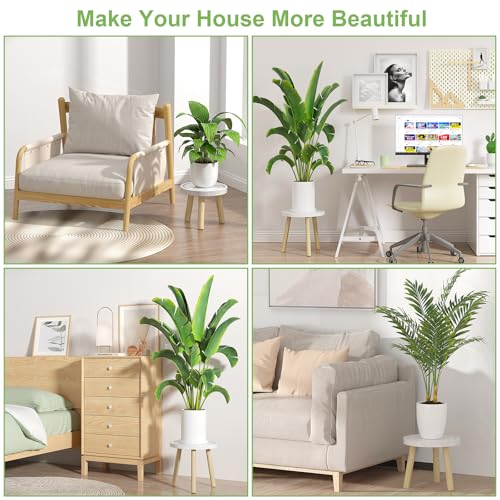 3 Pack Wood Plant Stands Indoor (White Tray with Wood Color Legs / 3 Pack)