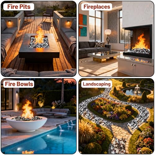 Blended Fire Glass Diamonds for Fire Pit Fireplace (Diamond 10LB / Crystal Ice +Onyx Black + Amber)