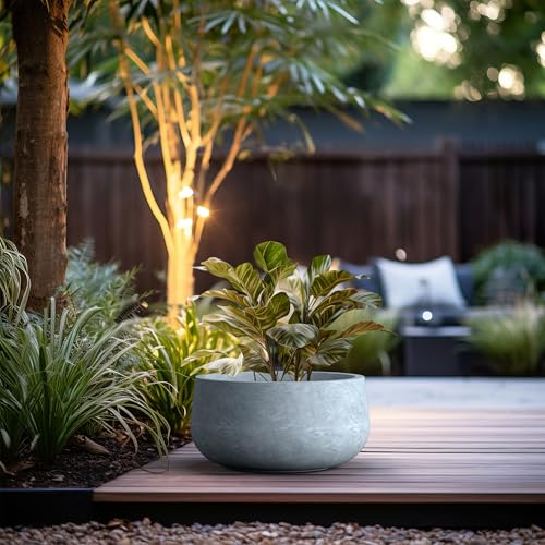 Large Round Bowl Blue Gray Concrete Planter 18.5" Dia (Slate Gray / 19.6"w)