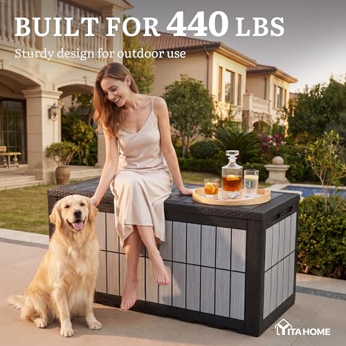 134 Gallon Outdoor Deck box w (Wood-Grain Deck Box / 134 Gallon / Wood-Grain Gray)
