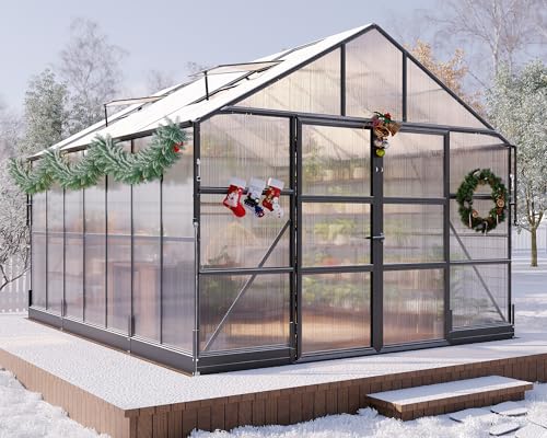 10x12x8.4 FT Polycarbonate Greenhouse with 4 Vent Windows