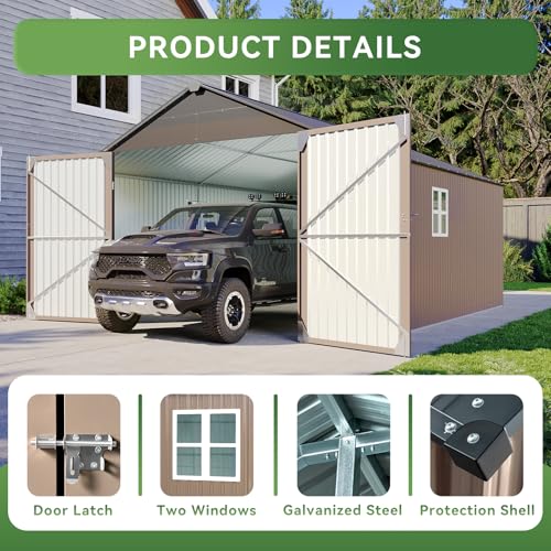 12'x20' Carport Shed Outdoor Metal Storage Sheds (Brown / 12'x20')