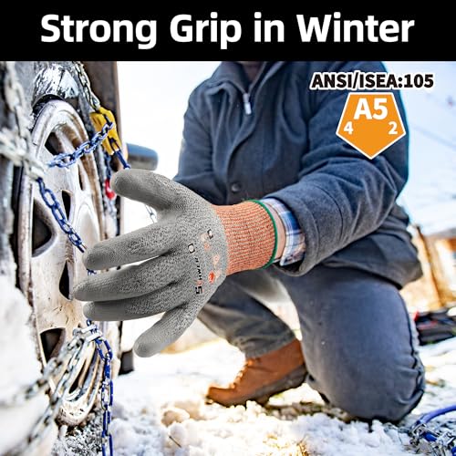 12 Pairs Winter ANSI A5 Cut Gloves (Winter Grey A6 / Large)
