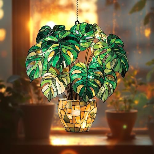 Monstera Leaves Acrylic Suncatcher Window Hanging Plant Mom Gift Garden Decor Plant Lover Gift (1-fba-ctm-evg-d581-g.1 / 4")