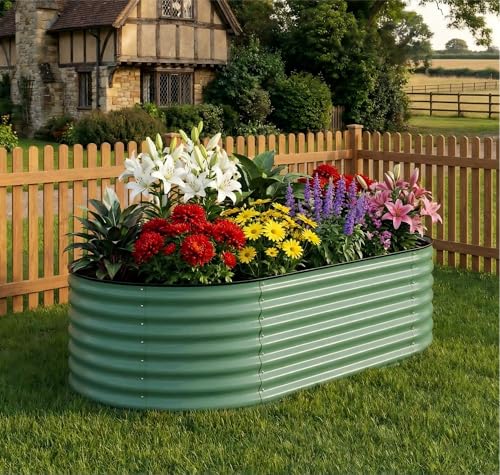8x4x2ft Galvanized Raised Garden Bed (Green-oval / 8x4x2ft)